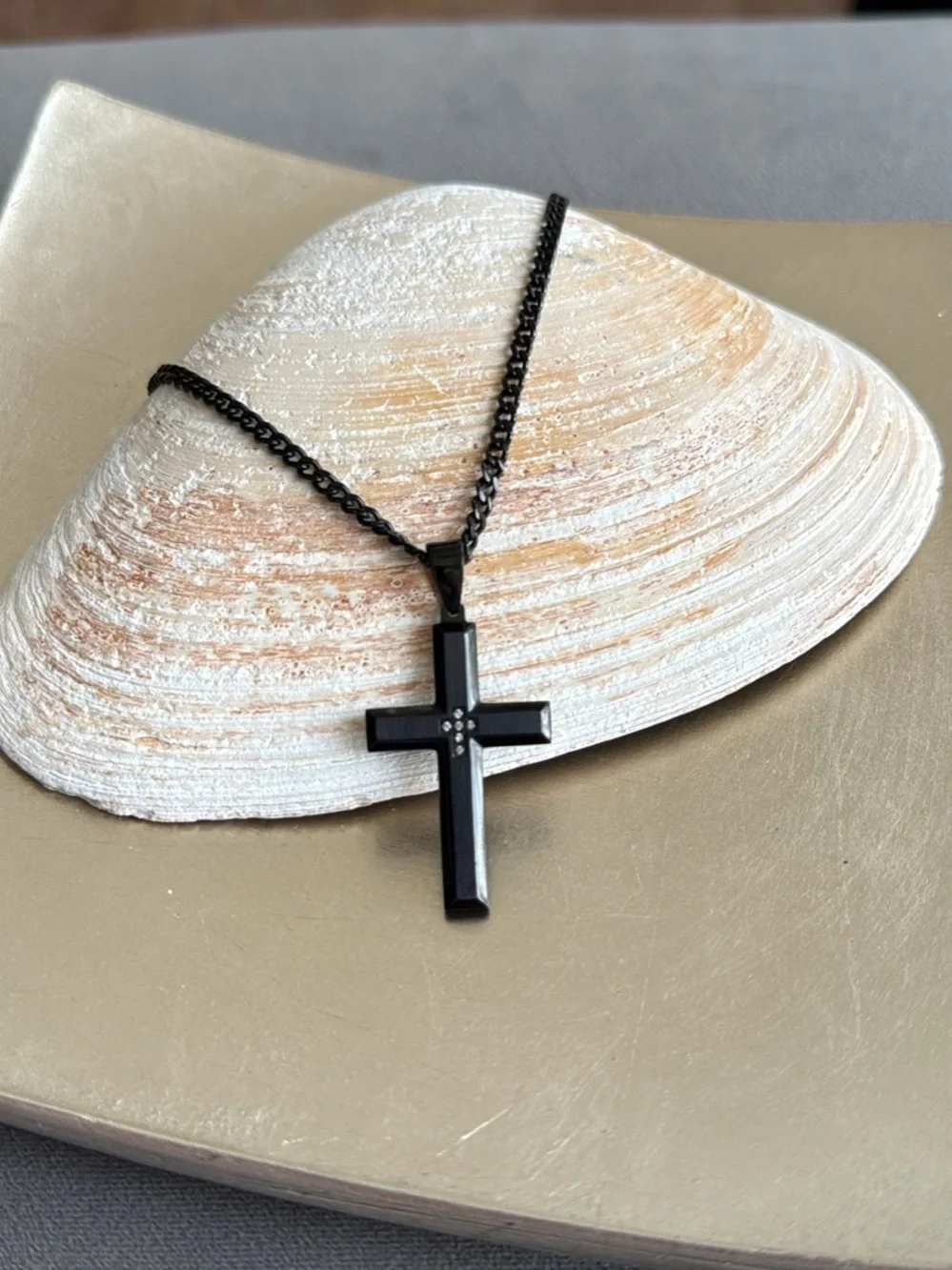 Black Cross Pendant Necklace Men’s - Sleek Stainless Genuine Diamonds New Gift